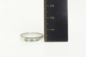 14K 1940's Diamond Emerald Scalloped Band Ring Size 7 White Gold