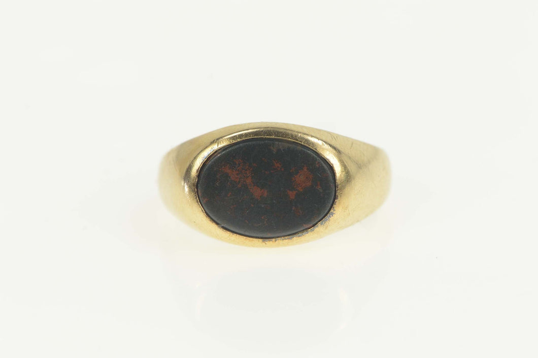 10K 1960's Retro Bloodstone Inlay Men's Ring Size 10.25 Yellow Gold