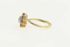 10K Diamond Ruby Halo Flower Cluster Bypass Ring Size 8.25 Yellow Gold