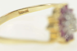 10K Diamond Ruby Halo Flower Cluster Bypass Ring Size 8.25 Yellow Gold