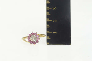 10K Diamond Ruby Halo Flower Cluster Bypass Ring Size 8.25 Yellow Gold