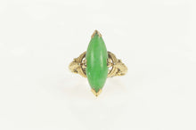 Load image into Gallery viewer, 18K Art Deco Etched Marquise Jade Dinner Ring Size 5 Yellow Gold