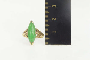 18K Art Deco Etched Marquise Jade Dinner Ring Size 5 Yellow Gold