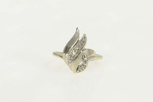 14K 1930's Wavy Diamond Flame Statement Ring Size 7 White Gold