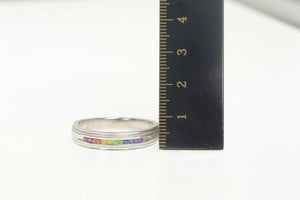 14K Rainbow Sapphire Channel Men's Wedding Ring Size 14.75 White Gold