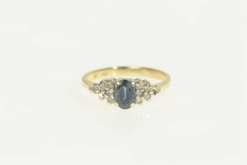 14K Natural Sapphire Diamond Cluster Engagement Ring Size 5.75 Yellow Gold