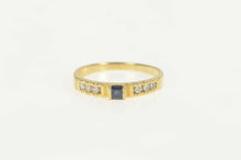 Load image into Gallery viewer, 14K Princess Sapphire Diamond Accent Statement Ring Size 6.5 Yellow Gold
