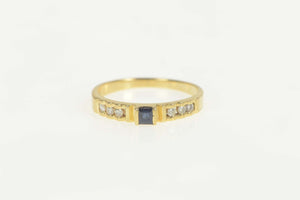 14K Princess Sapphire Diamond Accent Statement Ring Size 6.5 Yellow Gold