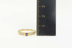 14K Princess Sapphire Diamond Accent Statement Ring Size 6.5 Yellow Gold