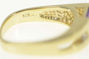 14K Princess Amethyst Diamond Accent Statement Ring Size 6.75 Yellow Gold