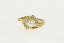 Load image into Gallery viewer, 10K Pearl Diamond Swirl Bypass Statement Ring Size 7 Yellow Gold