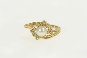 10K Pearl Diamond Swirl Bypass Statement Ring Size 7 Yellow Gold