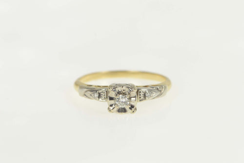 14K 1950's Classic Diamond Squared Engagement Ring Size 6.5 Yellow Gold