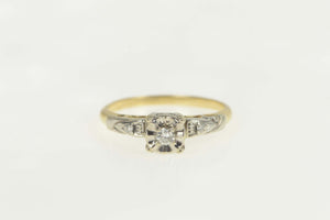 14K 1950's Classic Diamond Squared Engagement Ring Size 6.5 Yellow Gold