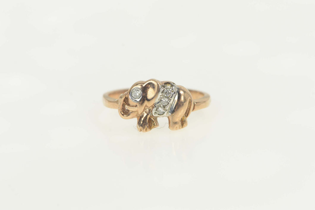 10K Diamond Elephant Animal Cute Statement Ring Size 4.75 Yellow Gold