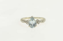 Load image into Gallery viewer, 14K Pear Aquamarine Diamond Accent Engagement Ring Size 7 White Gold