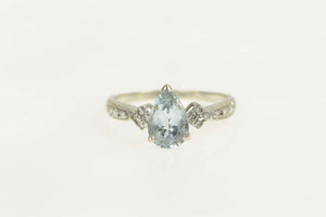 14K Pear Aquamarine Diamond Accent Engagement Ring Size 7 White Gold