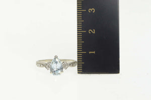 14K Pear Aquamarine Diamond Accent Engagement Ring Size 7 White Gold