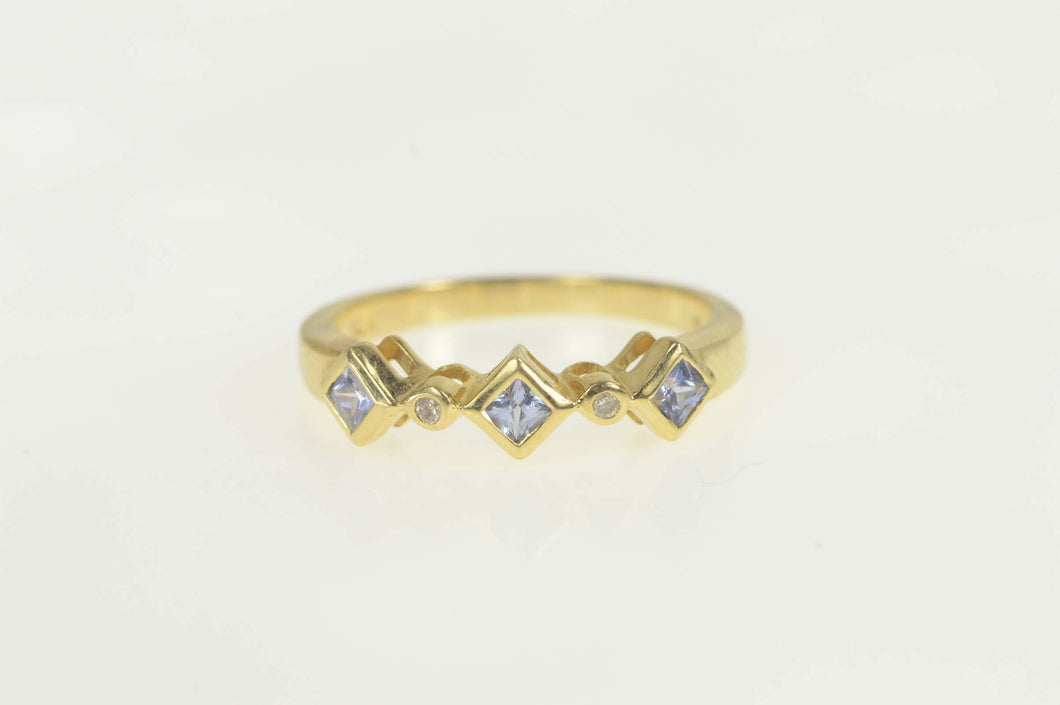 14K Square Tanzanite Diamond Accent Band Ring Size 7 Yellow Gold