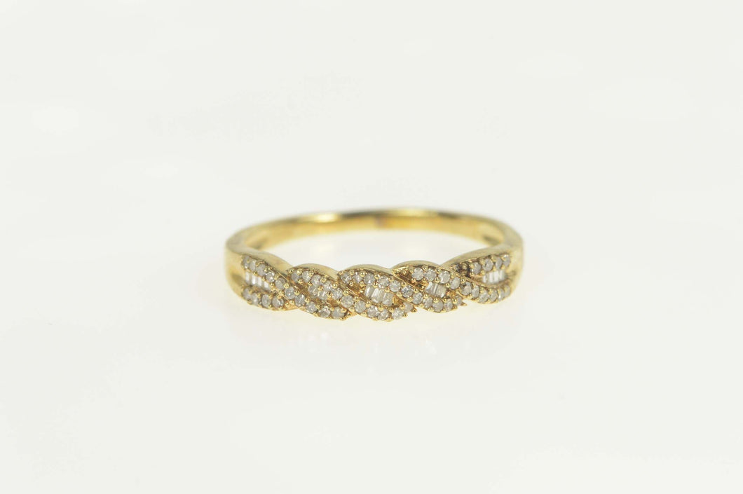 10K Pave Diamond Encrusted Twist Design Band Ring Size 8.25 Yellow Gold