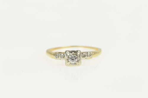 14K 1940's Diamond Classic Squared Engagement Ring Size 6.5 Yellow Gold