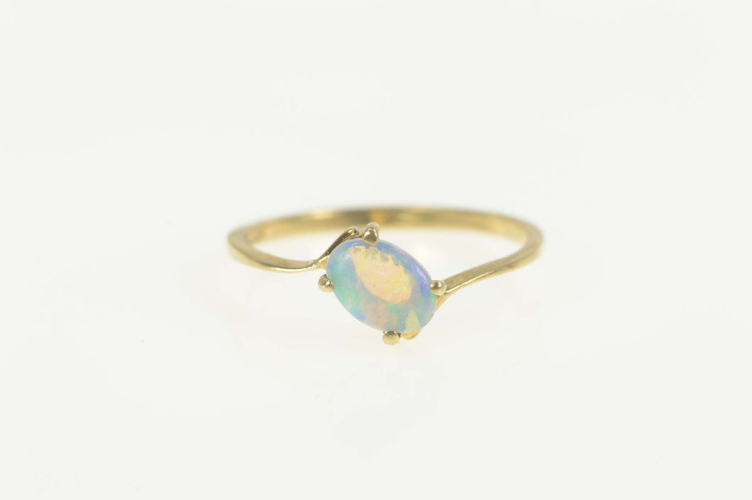 10K Oval Opal Doublet Classic Bypass Ring Size 7 Yellow Gold