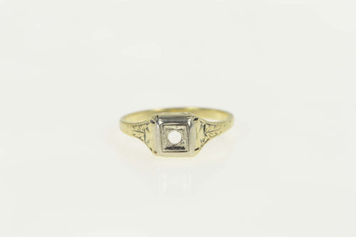 14K Art Deco 2.0mm Etched Engagement Setting Ring Size 4.5 Yellow Gold