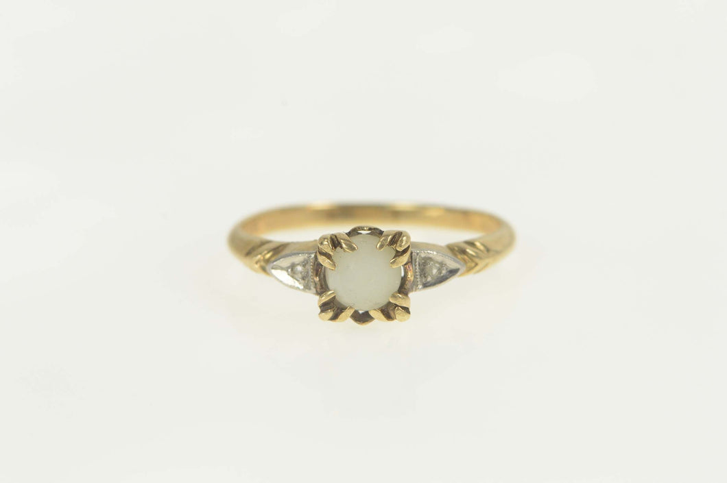 10K 1940's Pearl Diamond Accent Classic Statement Ring Size 5.25 Yellow Gold
