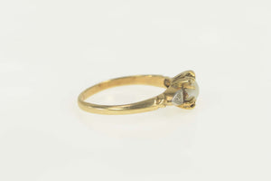 10K 1940's Pearl Diamond Accent Classic Statement Ring Size 5.25 Yellow Gold