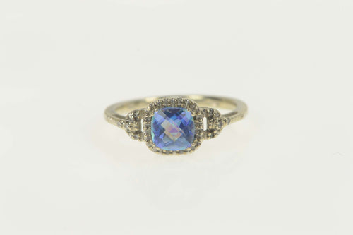 10K Cushion Blue Mystic Topaz Diamond Accent Ring Size 6.75 White Gold
