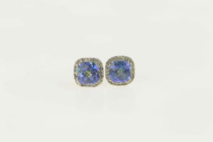 10K Cushion Blue Mystic Topaz Diamond Stud Earrings White Gold