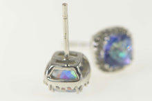 Load image into Gallery viewer, 10K Cushion Blue Mystic Topaz Diamond Stud Earrings White Gold