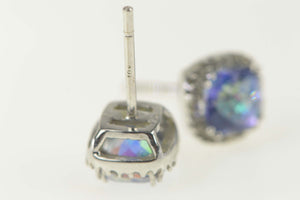 10K Cushion Blue Mystic Topaz Diamond Stud Earrings White Gold