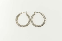 Load image into Gallery viewer, 14K Lattice Pattern Woven Hollow Statement Hoop Earrings White Gold