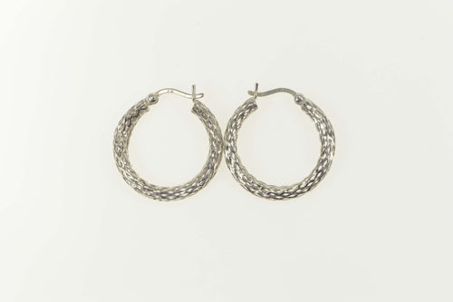 14K Lattice Pattern Woven Hollow Statement Hoop Earrings White Gold