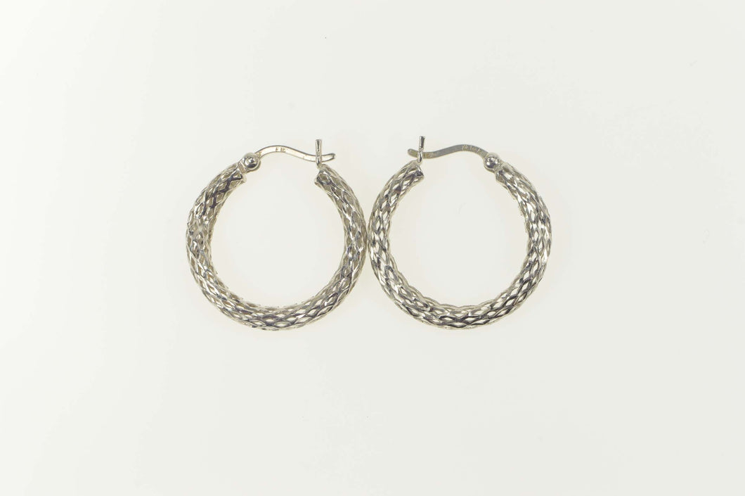 14K Lattice Pattern Woven Hollow Statement Hoop Earrings White Gold