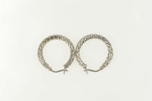Load image into Gallery viewer, 14K Lattice Pattern Woven Hollow Statement Hoop Earrings White Gold