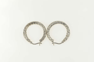 14K Lattice Pattern Woven Hollow Statement Hoop Earrings White Gold