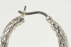 14K Lattice Pattern Woven Hollow Statement Hoop Earrings White Gold