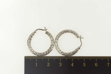 Load image into Gallery viewer, 14K Lattice Pattern Woven Hollow Statement Hoop Earrings White Gold