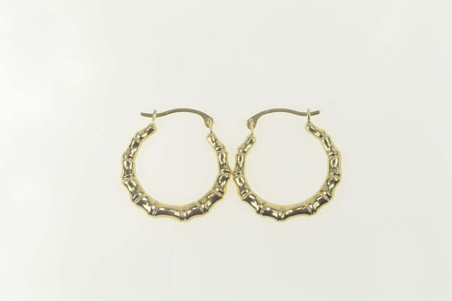 10K Bamboo Pattern Scalloped Statement Hoop Earrings Yellow Gold