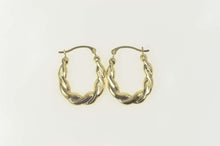 Load image into Gallery viewer, 10K Puffy Scalloped Twist Oval Statement Hoop Earrings Yellow Gold