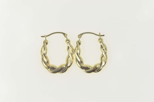 10K Puffy Scalloped Twist Oval Statement Hoop Earrings Yellow Gold