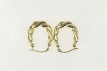 Load image into Gallery viewer, 10K Puffy Scalloped Twist Oval Statement Hoop Earrings Yellow Gold