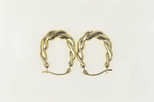 10K Puffy Scalloped Twist Oval Statement Hoop Earrings Yellow Gold