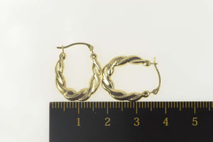 10K Puffy Scalloped Twist Oval Statement Hoop Earrings Yellow Gold