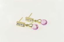Load image into Gallery viewer, 10K Faceted Pink CZ Drop Diamond Accent Dangle Earrings Yellow Gold