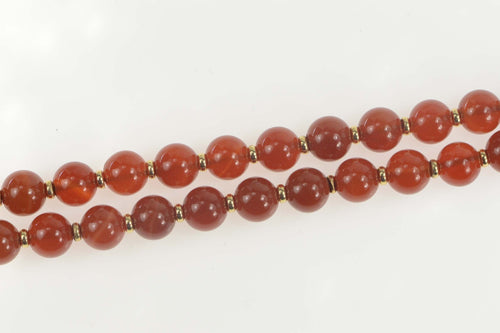Sterling Silver Carnelian Carved Round Beaded Opera Necklace 29.5