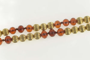 14K Retro Grooved Sim. Amber Beaded Opera Necklace 32" Yellow Gold