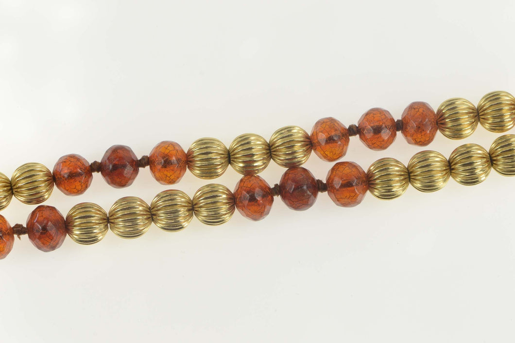 14K Retro Grooved Sim. Amber Beaded Opera Necklace 32